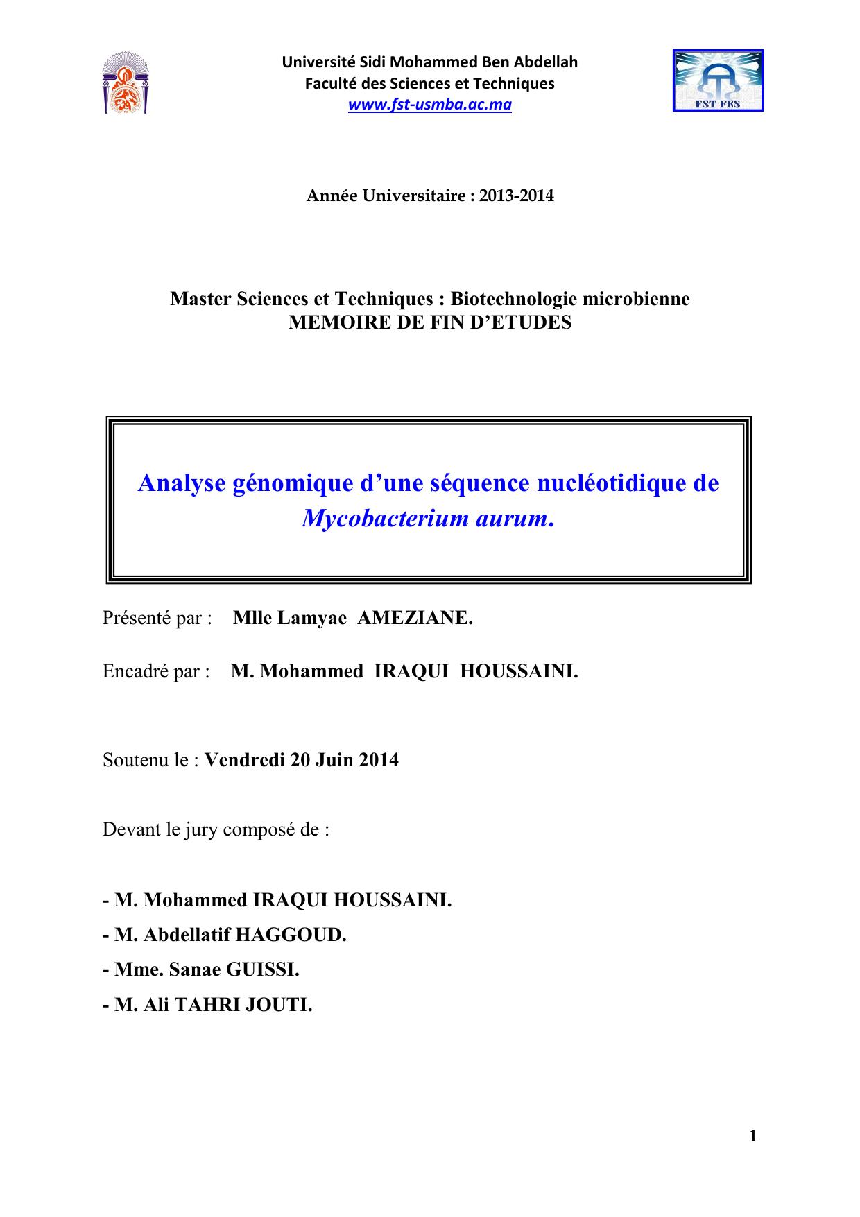 Analyse génomique d’une séquence nucléotidique de Mycobacterium aurum.