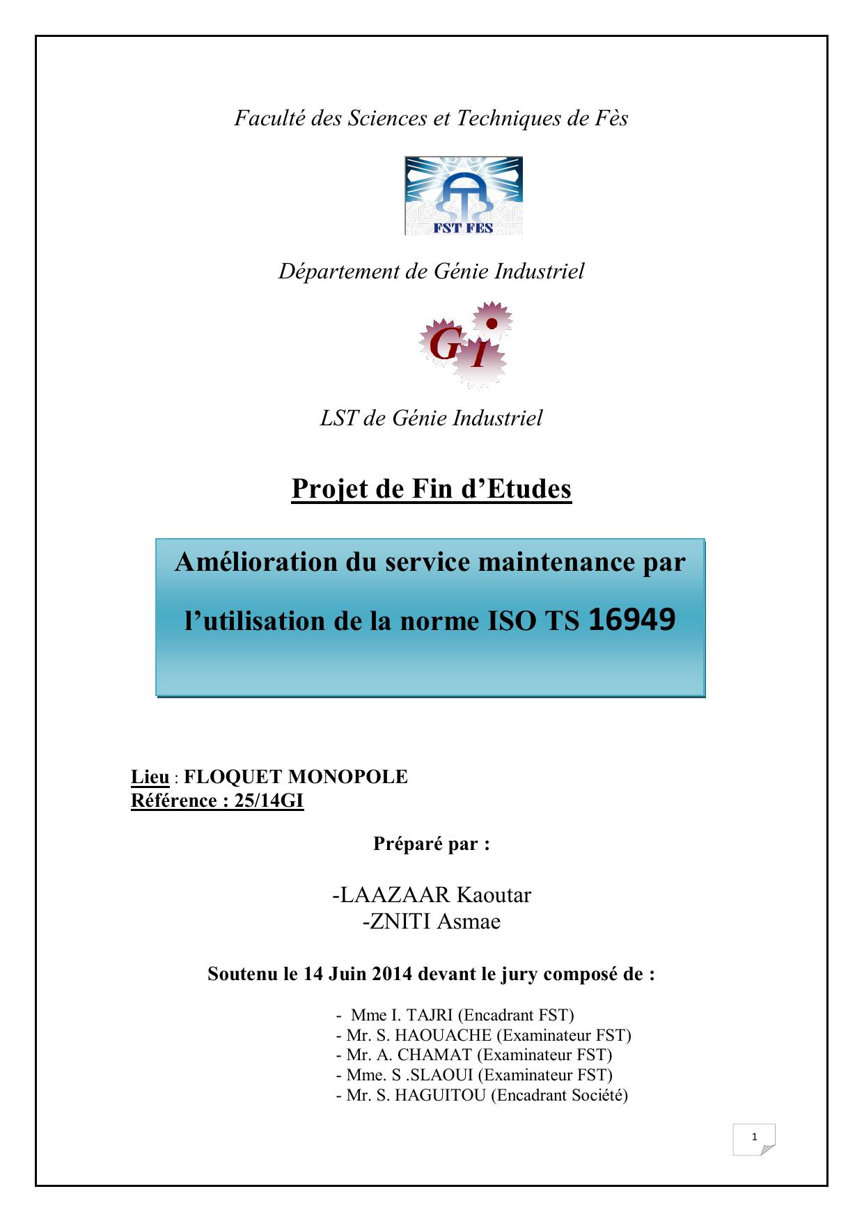 Amélioration du service maintenance par l’utilisation de la norme ISO TS 16949