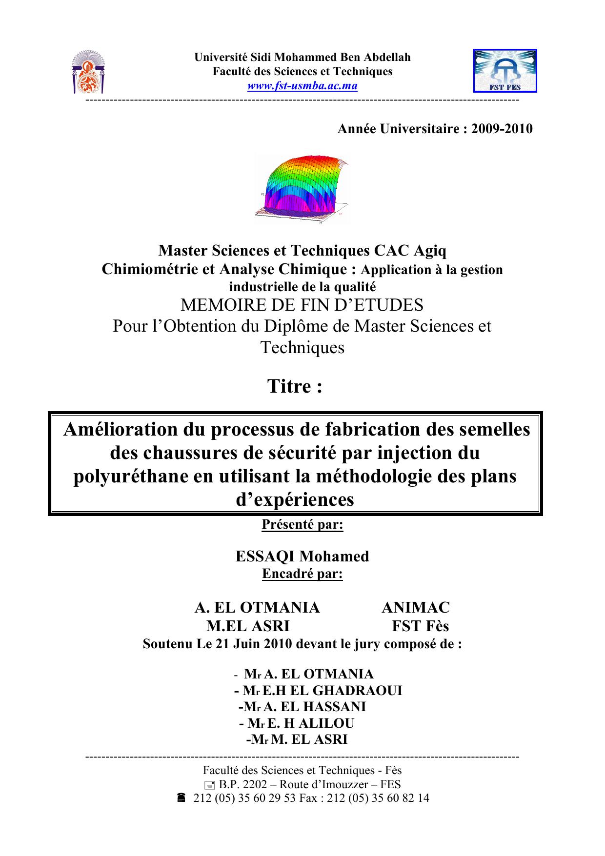 Amélioration du processus de fabrication des semelles des chaussures de sécurité par injection du polyuréthane en utilisant la méthodologie des plans d’expériences