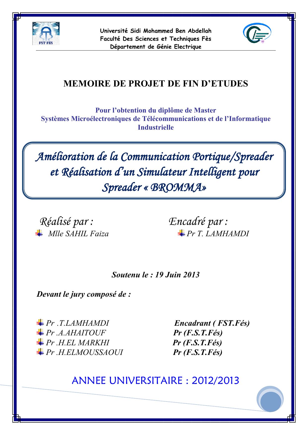 Amélioration de la Communication Portique/Spreader et Réalisation d’un Simulateur Intelligent pour Spreader « BROMMA»