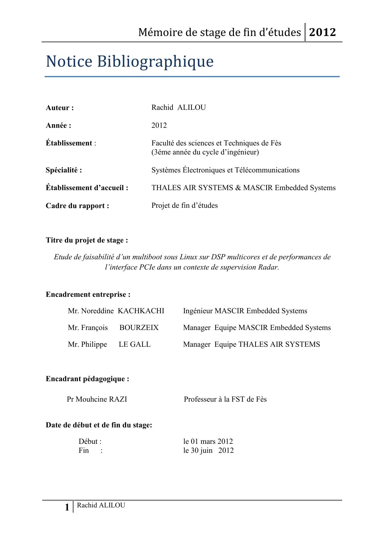 Etude de faisabilité d’un multiboot sous Linux sur DSP multicores et de performances de l’interface PCIe dans un contexte de supervision Radar