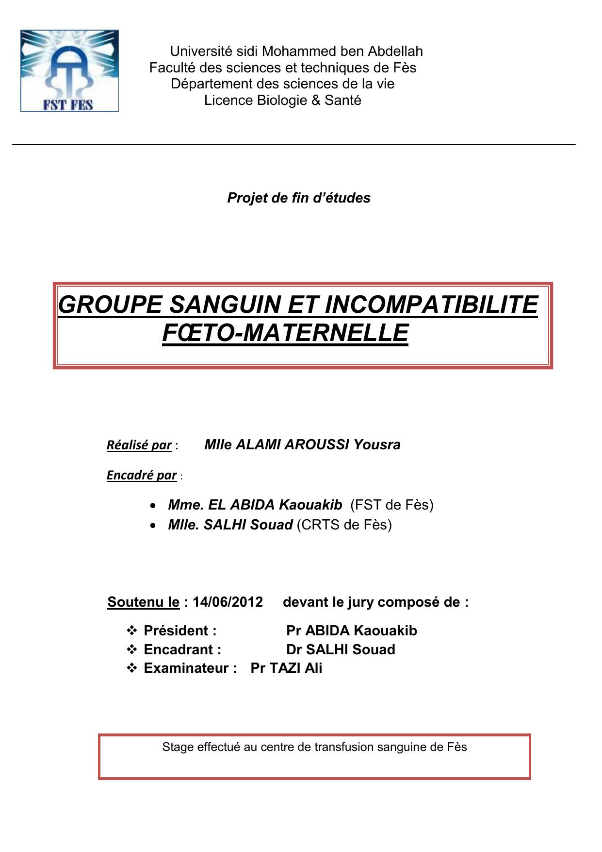 Groupe Sanguin et incompatibilité Foeto-Maternelle