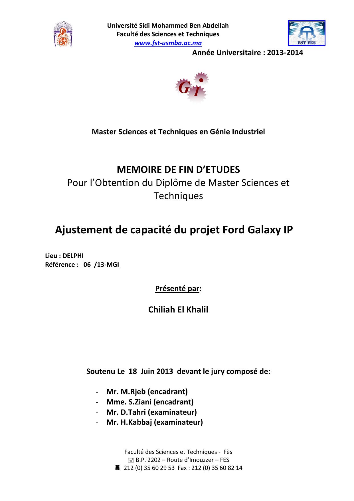 Ajustement de capacité du projet Ford Galaxy IP