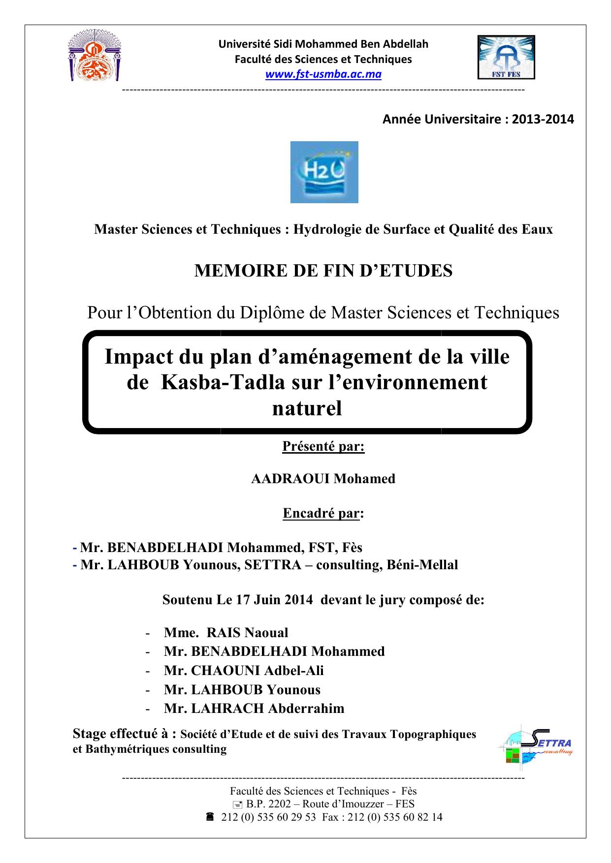 Impact du plan d’aménagement de la ville de Kasba Tadla sur l’environnement