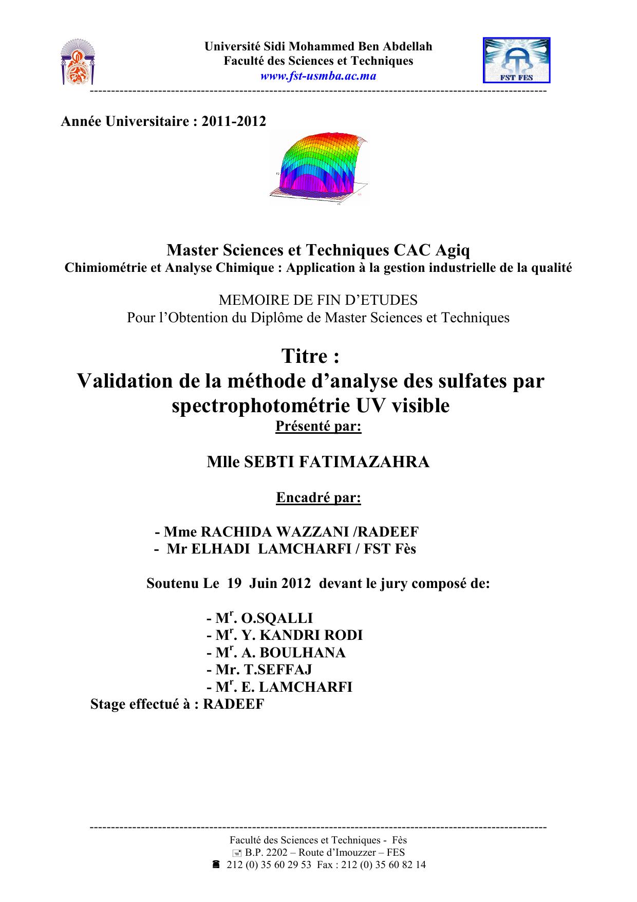 Validation de la méthode d’analyse des sulfates par spectrophotométrie UV visible