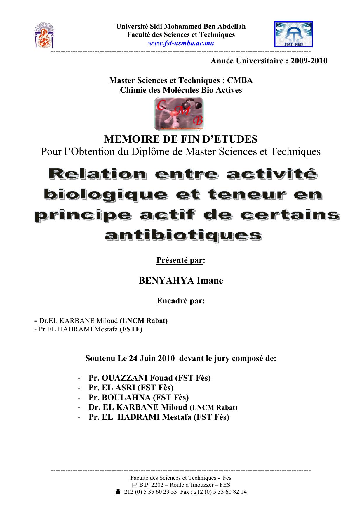 La relation entre l’activité biologique de certains antibiotiques et leurs teneurs en principes actifs dosés par HPLC