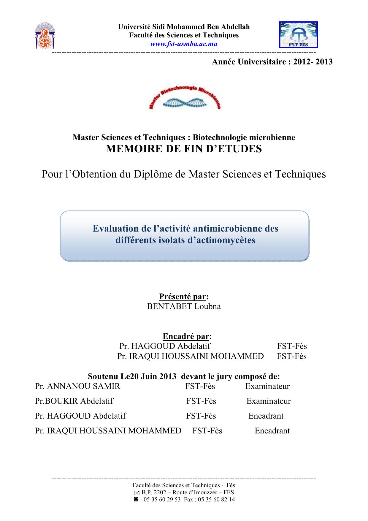 Evaluation de l’activité antimicrobienne des différents isolats d’actinomycètes