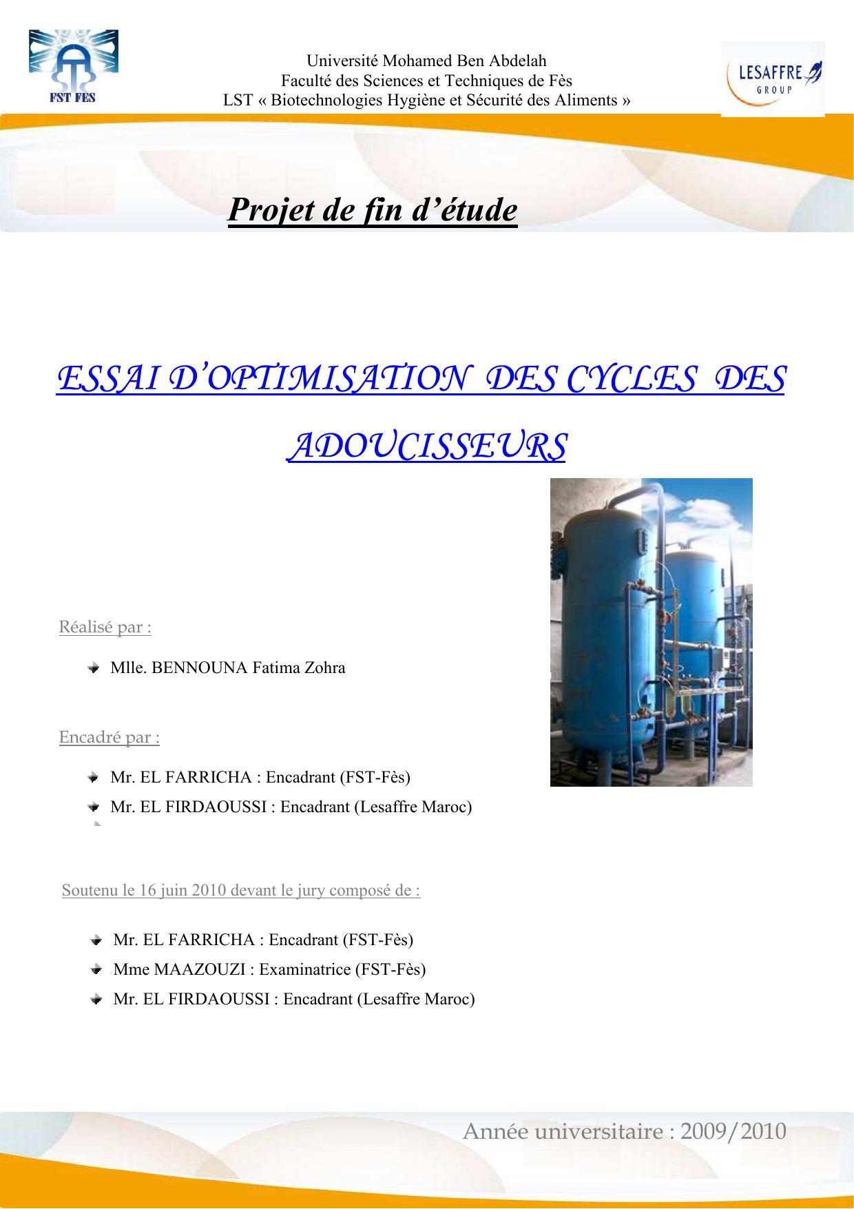 ESSAI D’OPTIMISATION DES CYCLES DES ADOUCISSEURS