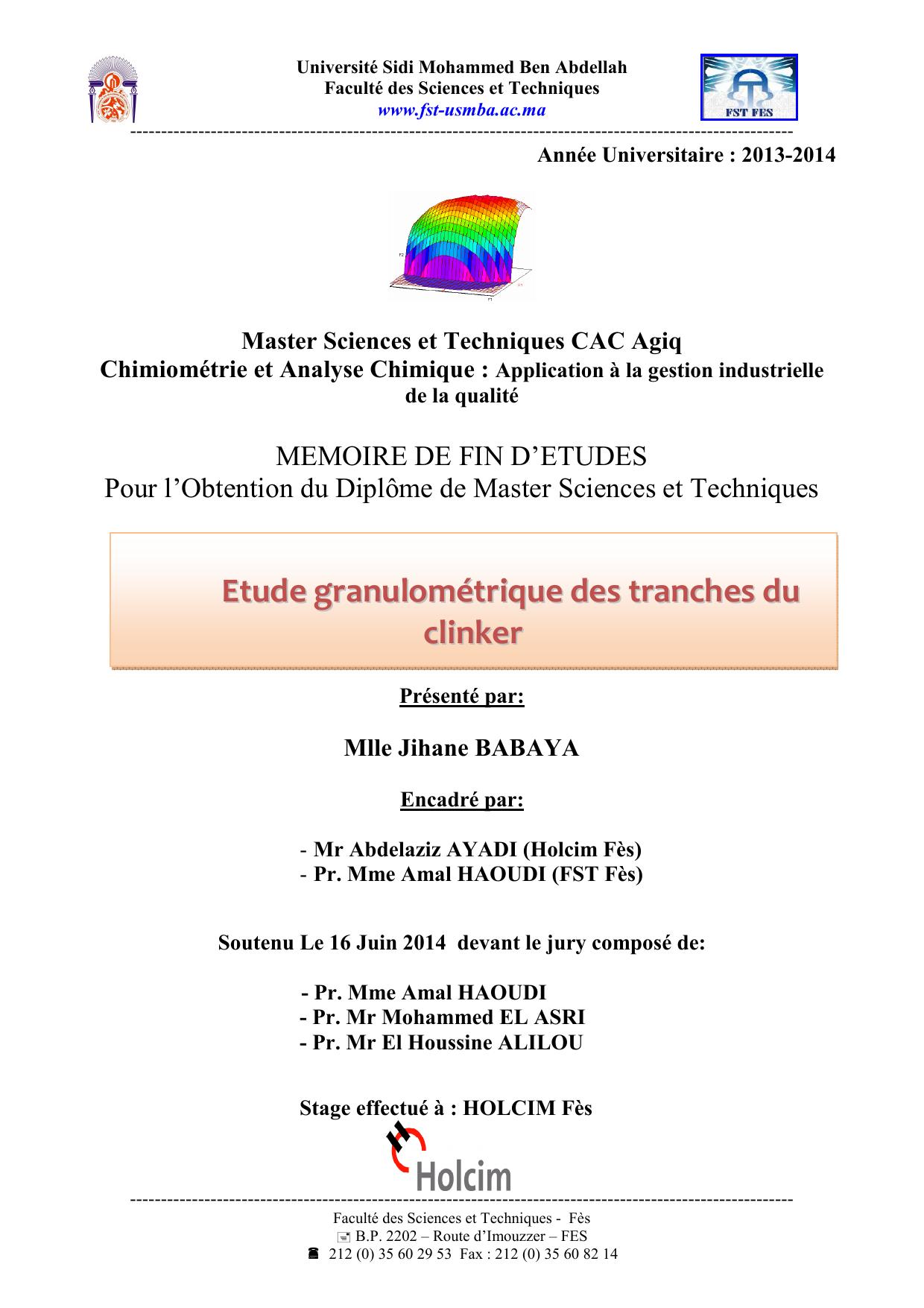 Etude granullométriique des tranches du clliinker