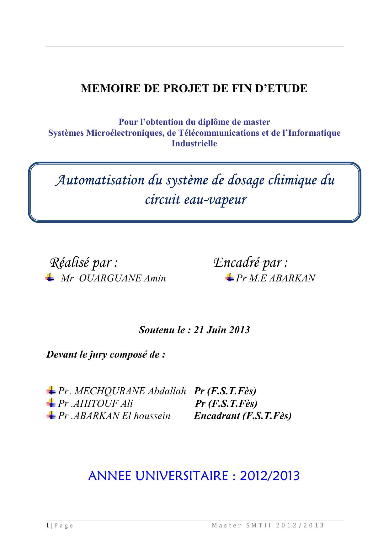 Automatisation du système de dosage chimique du circuit eau-vapeur