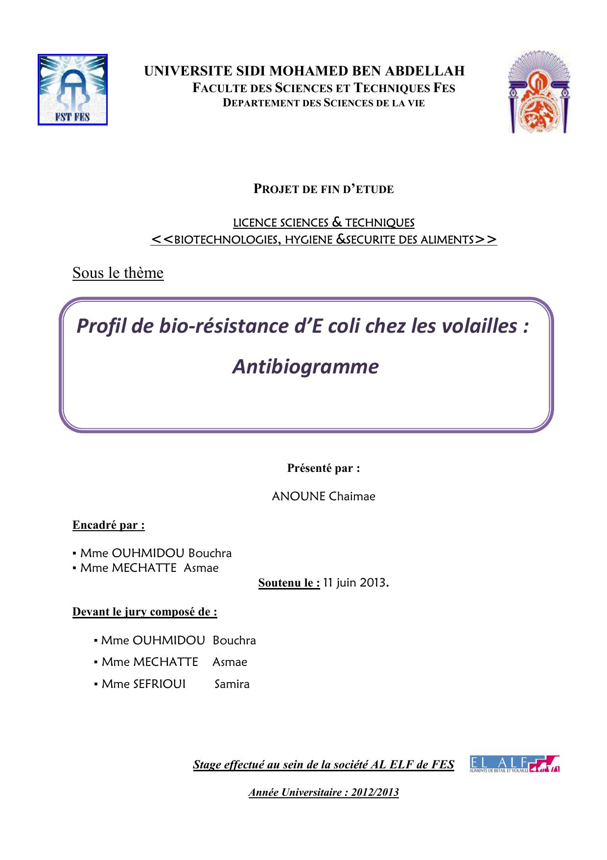 Profil de bio-résistance d’E coli chez les volailles : Antibiogramme