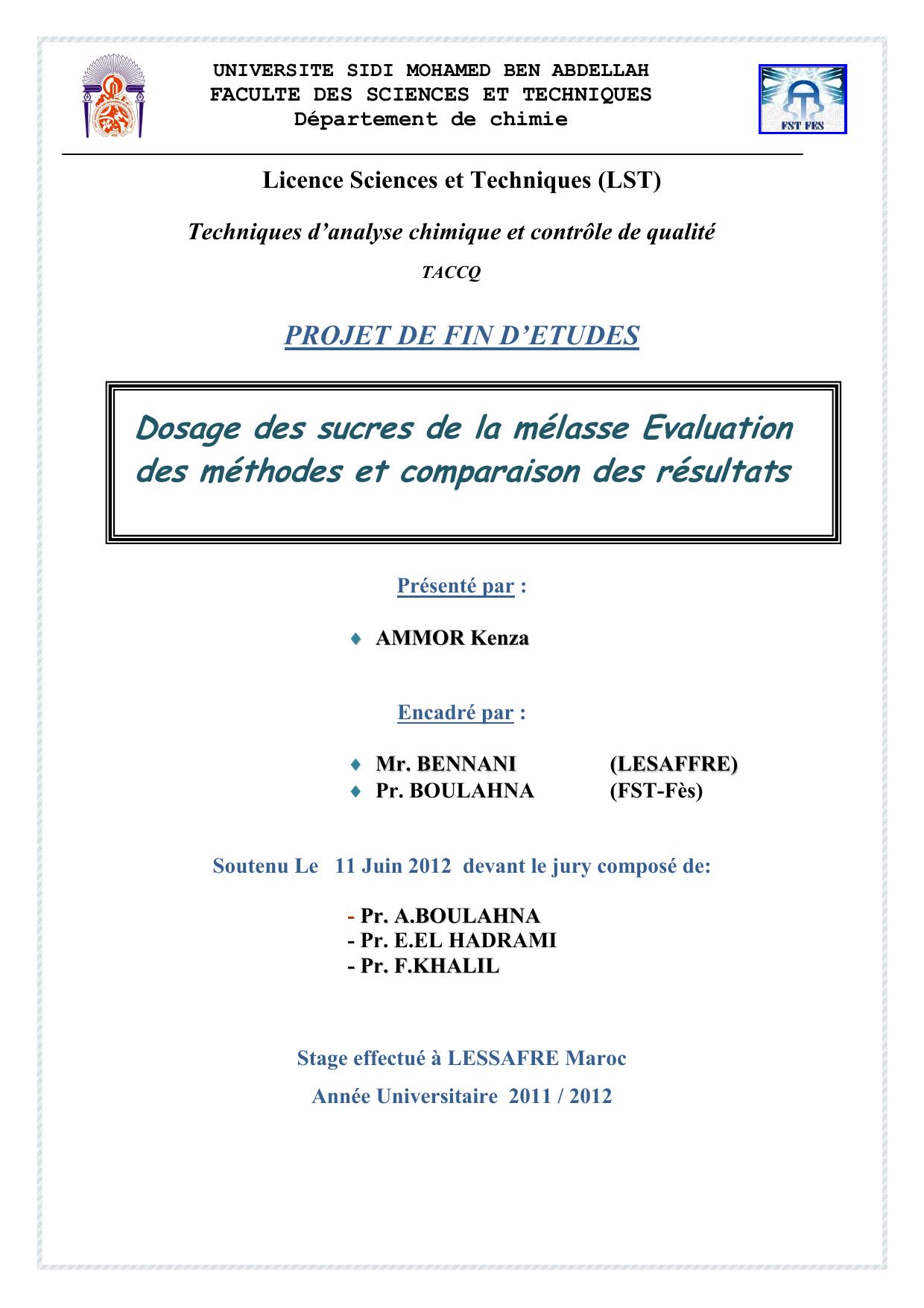 Dosage des sucres de la mélasse Evaluation des méthodes et comparaison des résultats