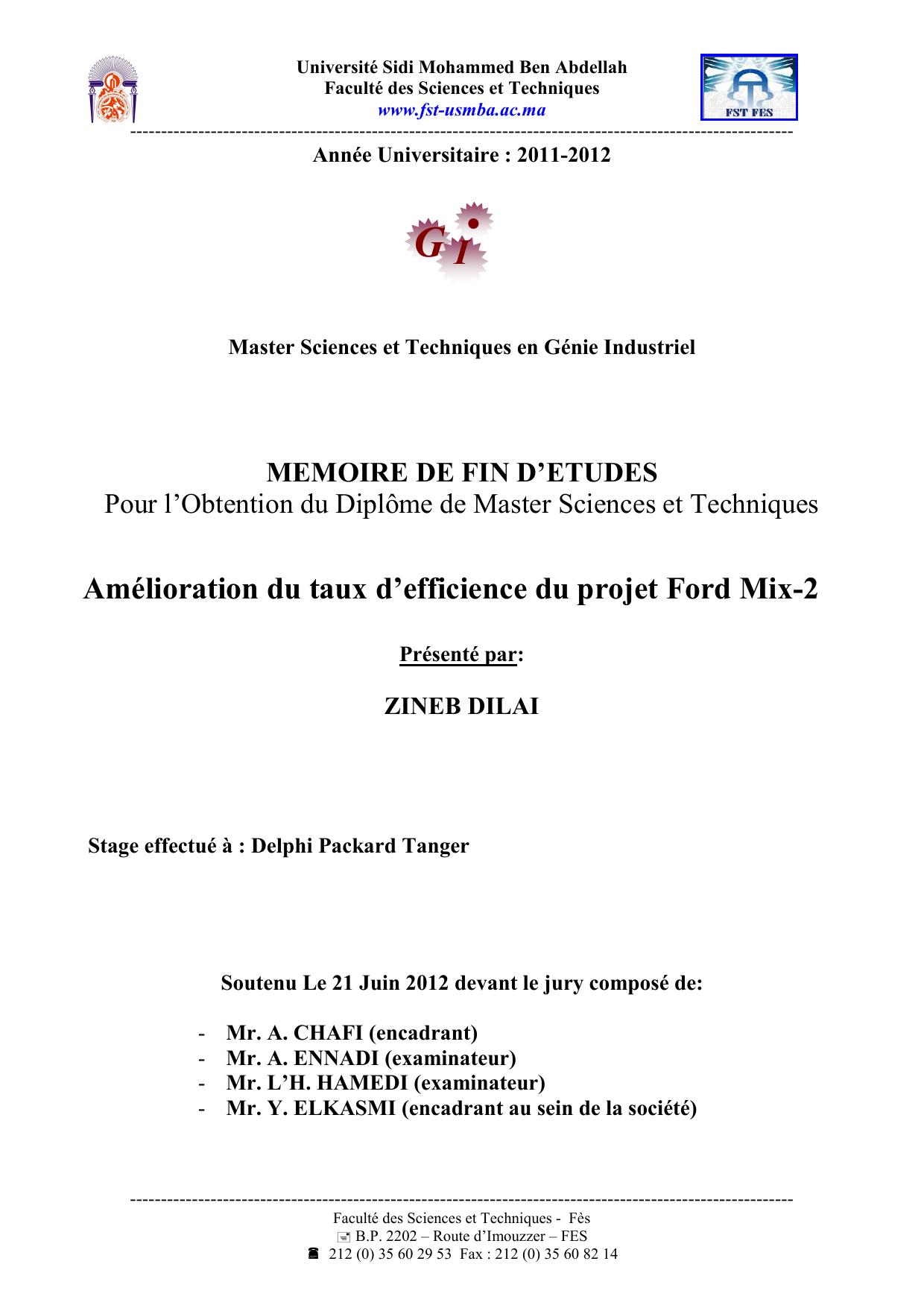 Amélioration du taux d’efficience du projet Ford Mix-2