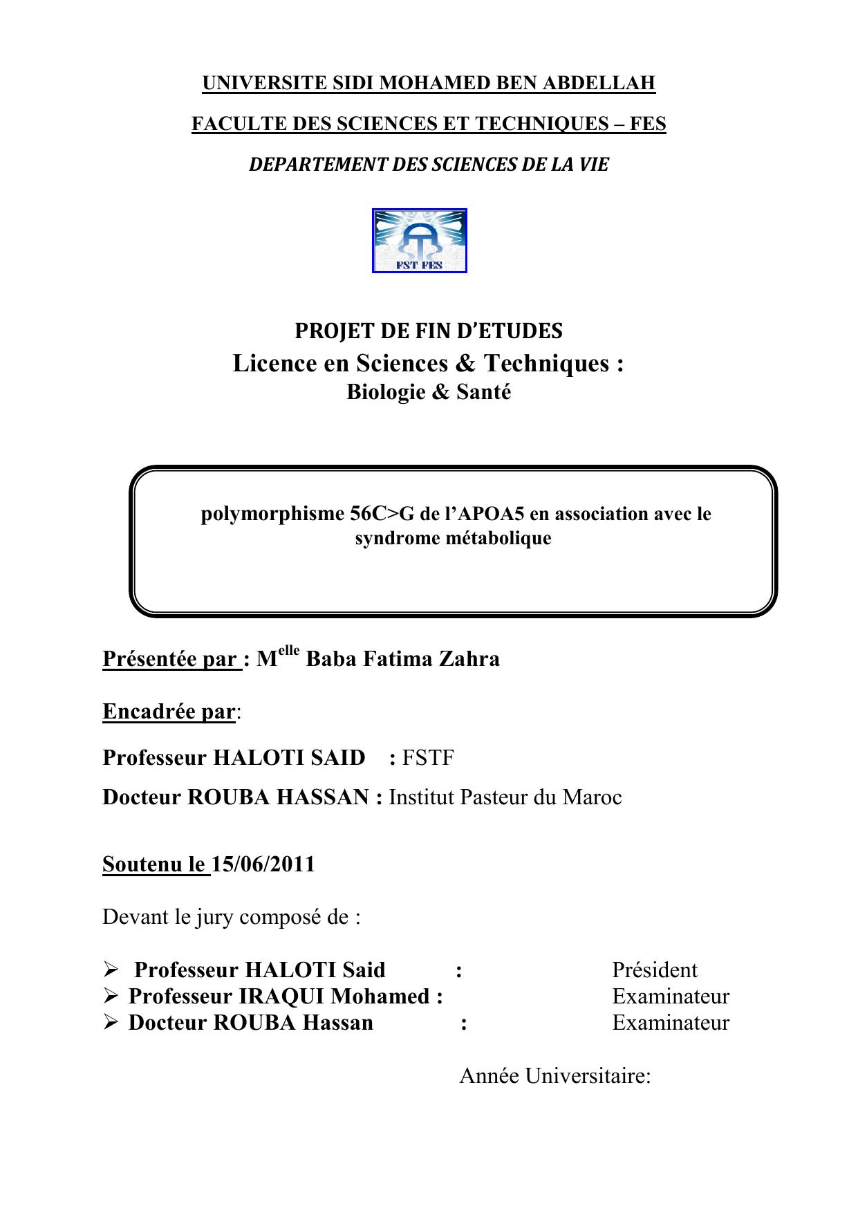 polymorphisme 56C>G de l’APOA5 en association avec le syndrome métabolique